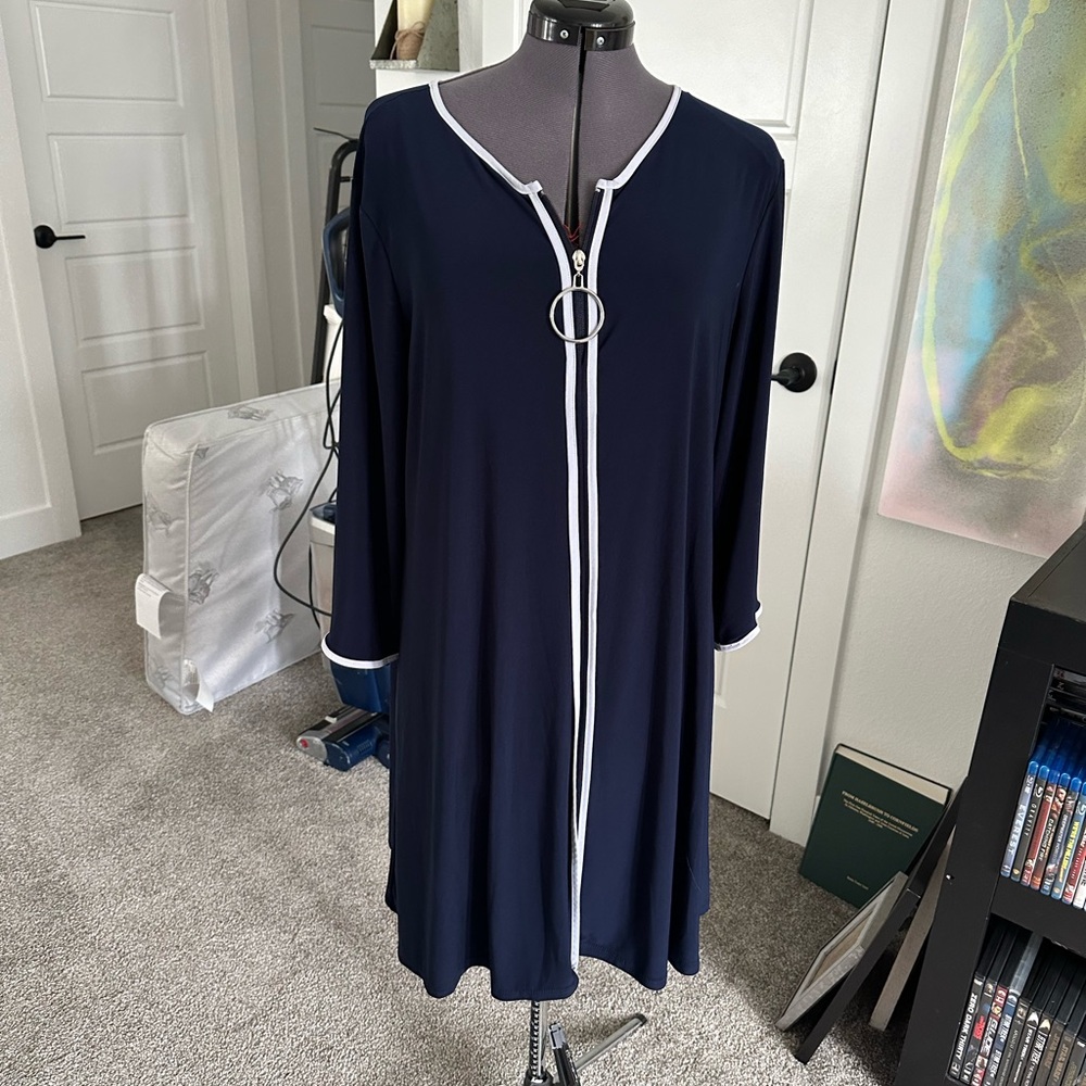 MSK Navy Blue Dress with White Trim